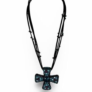 Blue and Black Jeweled Maltese Cross Necklace